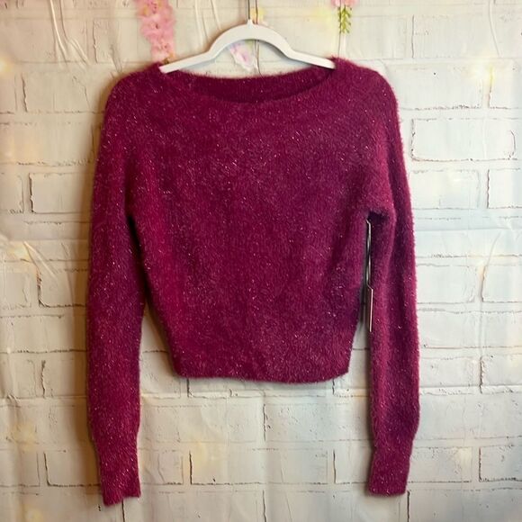 HAPPILY Holiday FUZZY TINSEL SPARKLE PINK SWEATER SIZE S NWT - Picture 1 of 9